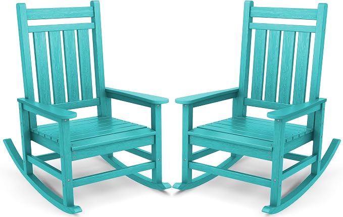 SERWALL Outdoor Rocking Chair Set of 2, HDPE Rocker by SERWALL