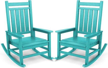 SERWALL Outdoor Rocking Chair Set of 2, HDPE Rocker by SERWALL