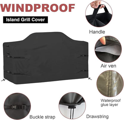 98 Inch Island Grill Cover Kitchen Extra Large Grill Cover Heavy Duty Waterproof 98" L x 42" W x 48" H, Black