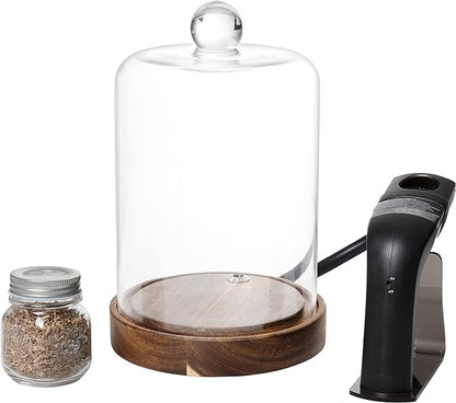 Crafthouse by Fortessa Individual Mini Glass Smoke Cloche for Cocktails/Charcuterie/Drinks/Food with Handheld Smoker, 3 Pieces, Clear (CFH.5.9211)
