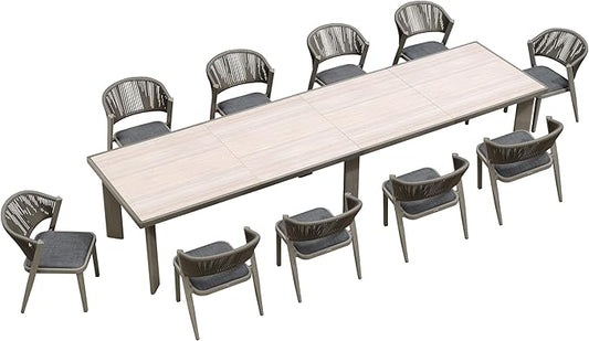 PURPLE LEAF 11-Piece Patio Dining Set Outdoor Furniture Rectangular Extended Upgrade Table and Chairs Set with Aluminum Frame and Wicker Rattan for Garden Deck Backyard Kitchen Gray Outdoor Set