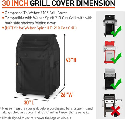 Arcedo Grill Cover 30 Inch Compatible with Weber Spirit 210 Gas Grills, Waterproof Heavy Duty Small Fade Resistant BBQ Cover, Compared to 7105, Not Fit for Spirit II E-210