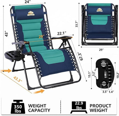 Colegence Oversized Padded Zero Gravity Chairs, 0-170° lock, removable side - Image 3
