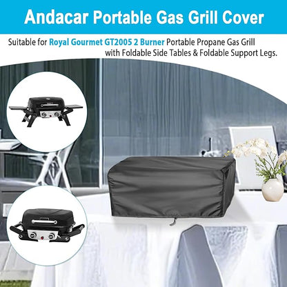 Grill Cover for Royal Gourmet GT2005 2-Burner Portable Propane Gas Grill, Outdoor Gas Grill Cover Waterproof Tabletop Grill Covers - 26" L×19" W×10" H, Black