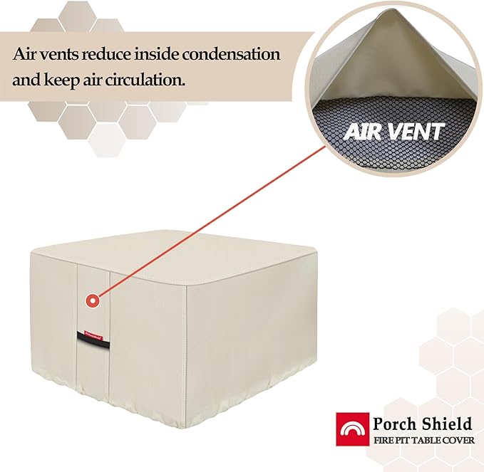 Porch Shield Fire Pit Cover - Waterproof 600D Heavy Duty Fade Resistant Square Patio Fire Pit Table Cover Beige - 44 x 44 inch
