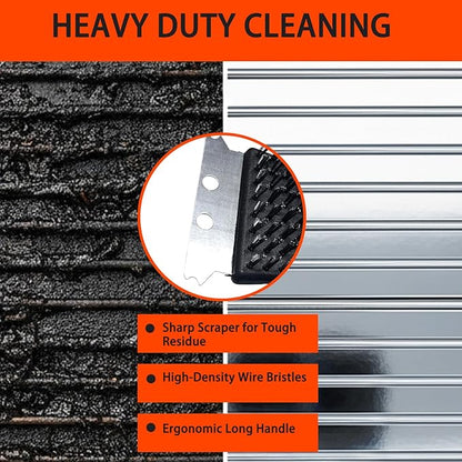 3Pcs Grill Brush for Outdoor Grill Set, Heavy Duty Stainless Steel Grill Scraper & Scrubber, Hand Crank Fan for Cast Iron and Stainless Steel Grates, Outdoor Camping BBQ Cleaning Accessories
