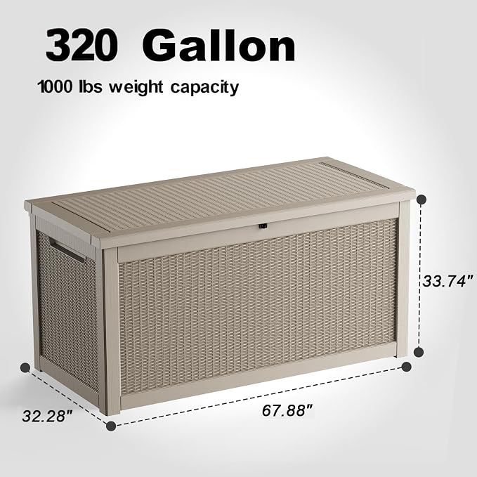 320 Gallon Outdoor Deck Box, Lockable Waterproof Outdoor Storage Boxes - Image 2