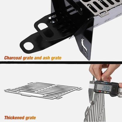Lineslife 16 Inch Portable Camping Campfire Grill, Heavy Duty Charcoal BBQ Grill FirePit Grills with Stainless Steel Cooking Grate and Carry Bag for Outdoor Camping Backyard Party Cooking