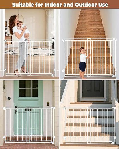 34-53" No Bottom Bar Baby Gates Dog Gate for Stairs, 39" Extra Tall Child Safety Gate with Auto Close Design, Large Walk Thru Door, Extra Wide Hardware Mount Pet Gate for Doorways Deck Indoor Outdoor