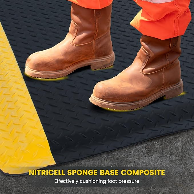 2' x 3' ESD Anti-Fatigue Conductive Mat, Durable Heavy Duty Diamond Plate, Non Slip Waterproof Floor Mats for Commercial&Industrial Work, Thick 3/4” with Yellow Border