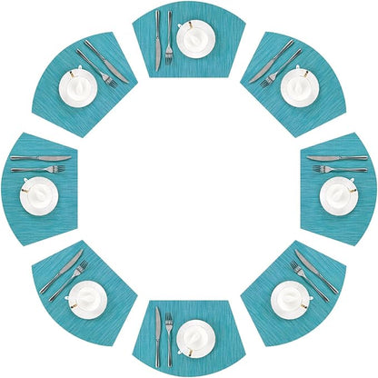 SHACOS Wedge Placemats Set of 8 Woven Vinyl Plastic Placemats for Round Table Place Mats Wipe Clean Non Slip Table Mats, Teal Blue