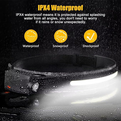 Headlamp Rechargeable 2PCS, 230° Wide Beam Head Lamp LED with Motion Sensor for Adults - Camping Accessories Gear, Waterproof Head Light Flashlight for Hiking, Running, Repairing, Fishing, Cycling