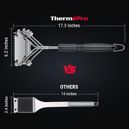 ThermoPro BBQ Grill Brush with Wide Scraper, Bristle-Free Stainless Steel Grilling Cleaner, Safe All-Grate Cleaner Kit, Perfect for BBQ Grill Cleaning Accessory