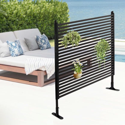 Outdoor Privacy Screens Freestanding, 47" W x 59" H Metal Slatted Decorative Screen and Panels with Stand, Brown Backyard Privacy Panels for Garden Patio