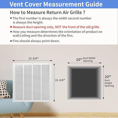 20"W x 20"H [Duct Opening Size] Steel Return Air Grille, Air Return Vent Cover for Ceiling and Sidewall - HVAC Air Vent Covers - [Outer Dimensions: 21.75"W x 21.75"H]