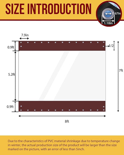 FoundGo 7'Hx8'W Vinyl Curtains for Patio,19oz Outdoor Clear Vinyl Patio Enclosure,Heavy Duty Clear Tarps Waterproof Vinyl Tarp with Grommets for Pergola, Porch,Gazebos,Balcony,-4℉ Cold Resistant