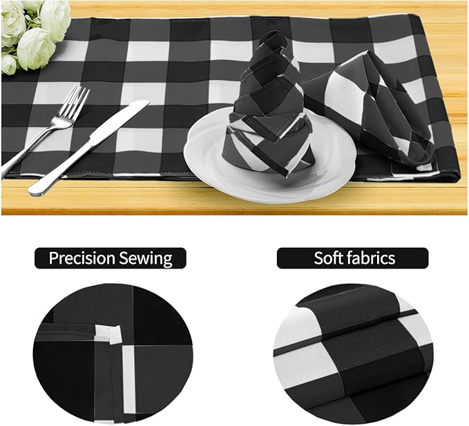 Buffalo Plaid Table Napkins Set of 50 Checkered Cloth Napkins 17x17 inch Washable Dinner Gingham Pattern Napkins Soft Napkins for Wedding Party Dining Banquet(Black and White)