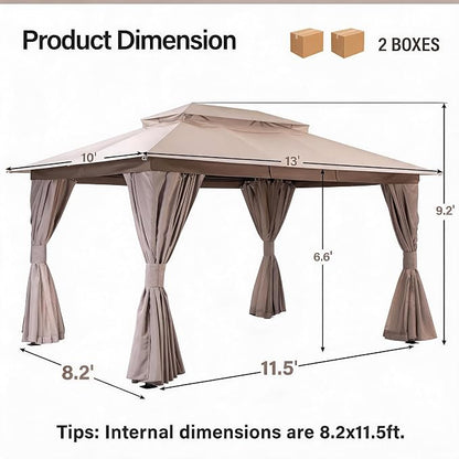 10'x13' Outdoor Gazebo, Heavy Duty Metal Frame Patio Canopy - Image 2