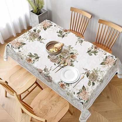 Worltoldb Retro Vintage Hydrangea Tablecloths Polyester Table Cloth for Kitchen Dinning Table Washable Table Cover for Parties Wedding Picnic
