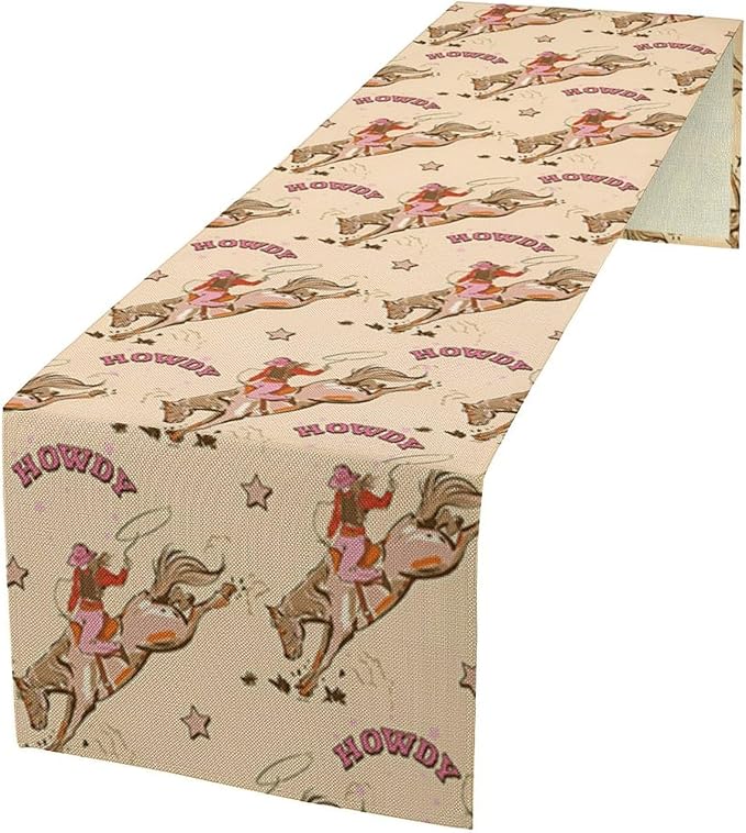 Western Cowboy Table Runner,Vintage Country Cowboy Horse Desert Print Table Runner for Farmhouse Kitchen Dining Table Holiday Home Party Decor 13x70in
