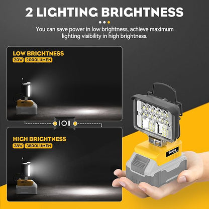 Ecarke Cordless Handheld Flashlight for DeWalt 18V/20V: LED Work Battery Light - 20W 2000LM Tools for Working in Dark Environments,Outdoor,Fishing,Gift,Job Site&Security Lighting(Only Tool)
