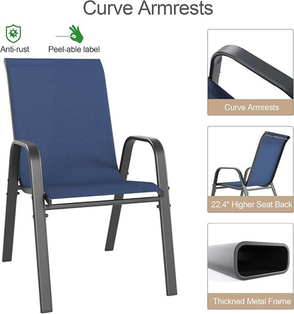 Outdoor Patio Chairs Set of 6 Stackable Dining Chairs All-Weather Textilene - Image 9