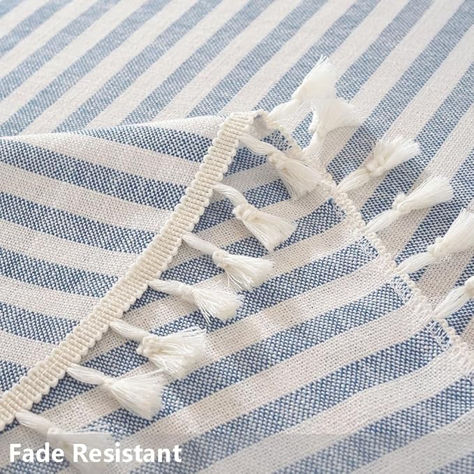 TruDelve 60 Inch Round Tablecloth Blue and White Striped Cloth Tablecloths Circle Fabric Outdoor Tablecloths for Round Tables (Blue,60",Round)