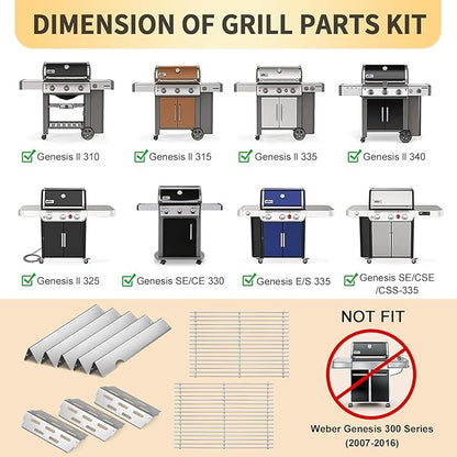 66095 Grill Grates 66032 Flavorizer Bars for Weber Genesis 2 Grill Parts 66795 Heat Deflector for Weber Genesis ii E-310 E-315 E-335 S-335 300 Series GS4 Replacement Parts, Stainless Steel