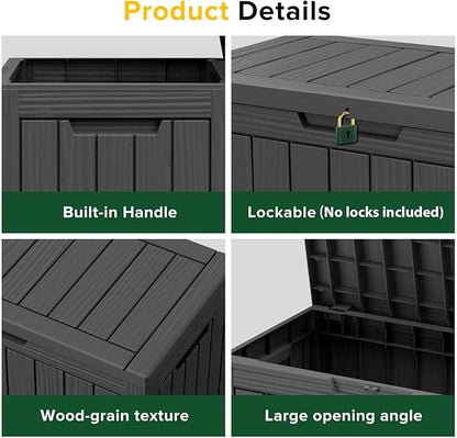 EasyUp 45 Gallon Outdoor Storage Box Waterproof, UV Resistant Deck Box Outdoor, Lockable Resin Deck Boxes for Garden Tools Equipment and Cushions, Black