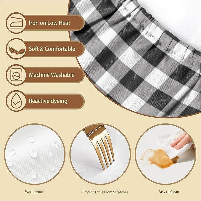 Rectangle Table Cloth Cover Waterproof Elastic Fitted Polyester Fitted Tablecloths for 6 Foot Tables for Indoor,Picnic, Camping, Outdoor （60" x 30"，Black Grid）