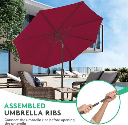 JEAREY 10 ft Outdoor Patio Umbrella w/Tilt and Crank, Wine Red | 8 Sturdy Ribs - Image 4