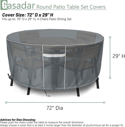 Gasadar Outdoor Round Patio Table Cover Waterproof, Round Patio Furniture Cover Outdoor for Table and Chairs,600D Heavy Duty, 72" Dia x 28" H, Grey