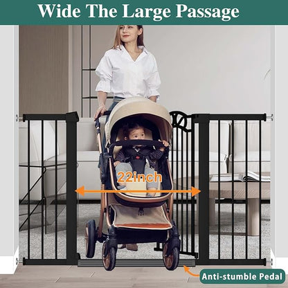Fairy Baby 48.9"-51.5" Extra Wide Baby Gate with Door, 49 50 51 Inches Walk THR Baby Gates for Stairs Pressure Mounted no Drill, Indoor Tension Metal Pet Dog Gate, Auto Close Safety Gate, Black