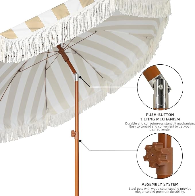 AMMSUN 7ft Patio Umbrella with Fringe Outdoor Tassel Umbrella UPF50+ Premium - Image 4