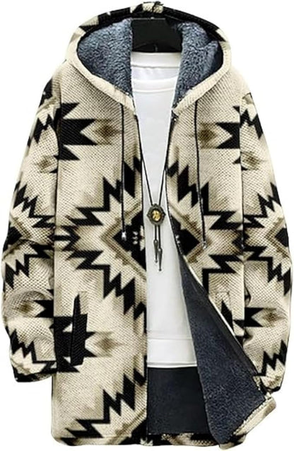 Men's Hooded Sweater Coat Knit Fleece Lined Long Cardigan Jacket with Zip Front Pocket Vintage Casual Zip Up