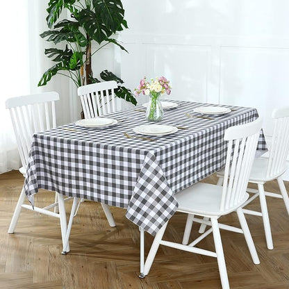 Romanstile Rectangle Vinyl Tablecloth, 100% Waterproof Buffalo Gingham Plastic Table Cloth, Heavy Duty Wipeable Checkered Table Covers for Outdoor, Camping, Picnic, Patio - 54 x 108, Grey and White