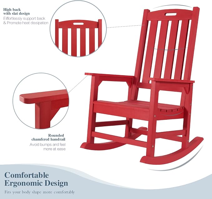 Oversized Outdoor Rocking Chair, HDPE Porch Rocker | High Back Rocking Chairs - Image 5