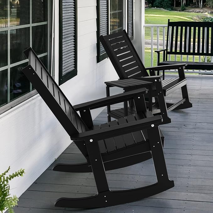 GREENVINES Outdoor Rocking Chairs Set, 2 Rockers w/ 1 Side Table - Image 6