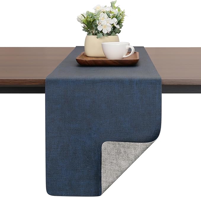 Table Runners 55 Inches Long, Dual-Sided Faux Leather Farmhouse Table Runner Waterproof Heatproof Non-Slip for Living Room Party Home Decor Holiday Decorations(Gray Blue, 15 x 55 Inch)