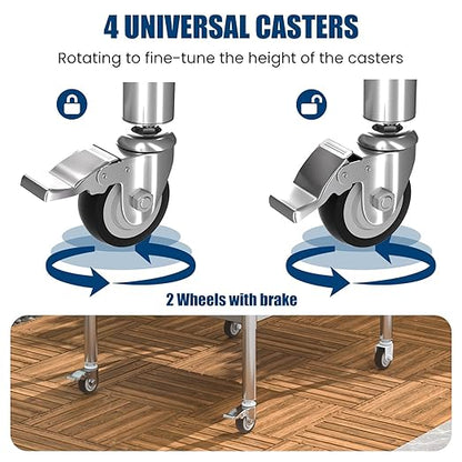 Stainless Steel Work Table with Wheels, 14x30 Inch NSF Food Prep Table with Backsplash & Adjustable Undershelf for Commercial Kitchen, Restaurant, Garage