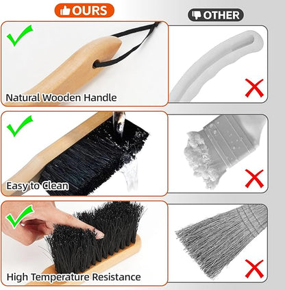 Fireplace Ash Shovel and Brush Set, Coal Shovel and Hearth Brush Set, Fireplace Tools Set Indoor Outdoor Rust Resistant Made of Natural Wood & Coco Bristles for Easy Cleaning