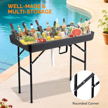 VINGLI 4FT Ice Table, Portasble Cooler Side Table with Removable Skirt, Patio Table, Indoor & Outdoor Bar for Events, Parties and Camping Black