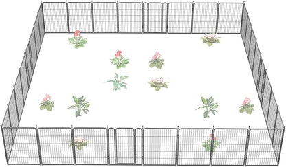 FXW Garden Fence Outdoor for The Yard – 40in(H) x 72.9ft(L) Heavy Duty Metal Animal Barrier for Dog and Rabbit, Decorative Dog Fence, 32 Panels, Silver
