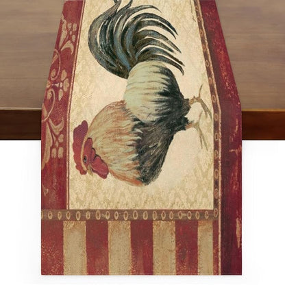 Vintage Watercolor Rooster Table Runner Kitchen Dining Table Runner 13*72in Table Center Decor for Indoor Outdoor Home Holiday Party