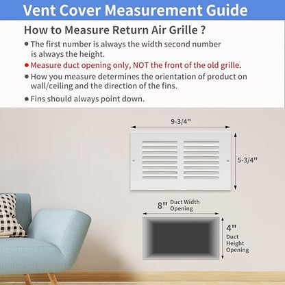 8"W x 4"H [Duct Opening Size] Steel Return Air Grille, Air Return Vent Cover for Ceiling and Sidewall - HVAC Air Vent Covers - [Outer Dimensions: 9.75"W x 5.75"H]