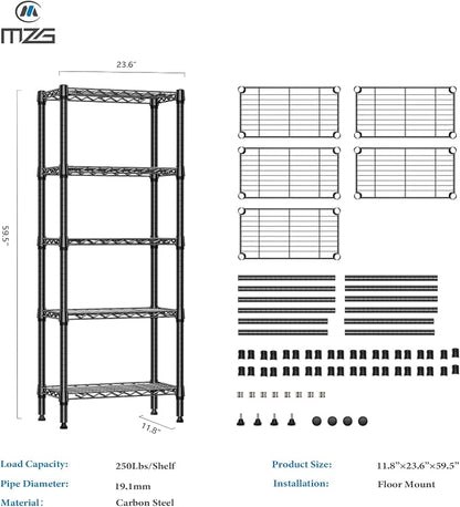 M MZG 1250 lbs 5 Tier Shelf Metal Storage Shelves Wire Rack Closet Organizers - Image 3