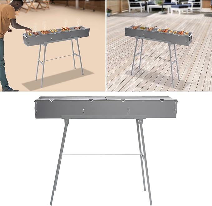 Portable Charcoal Grill, 39.3x7x5.1in Folding Camping Barbecue Gril with 2 Grill Meshes and Stand, 88 lbs Capacity Charcoal Grills for Party, Garden Picnic, Travel, Outdoor Party