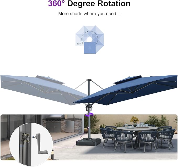 PURPLE LEAF Sunbrella Patio Umbrella 12FT Offset Umbrella Spectrum Indigo | - Image 8