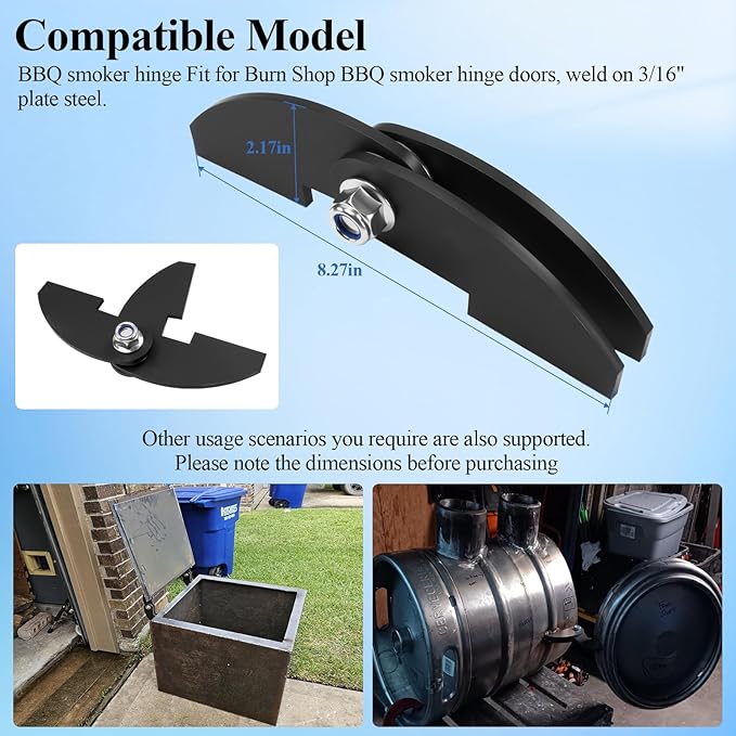 3 Pcs 8 x 2 1/4" Large Heavy Duty BBQ Smoker Hinge, Compatible with Burn Shop BBQ Smoker Hinge Doors, Fit for 3/16" Plate Steel, with Bolt, Nut, Washers