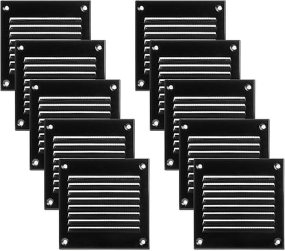 Vent Systems 4'' x 4'' Inch (Overall Dimensions) Pack of 10 - Black - Air Vent Cover Metal Air Return Grill with Built in Guard Screen Mesh - HVAC Vent Duct Cover, Soffit Vent for Indoor & Outdoor